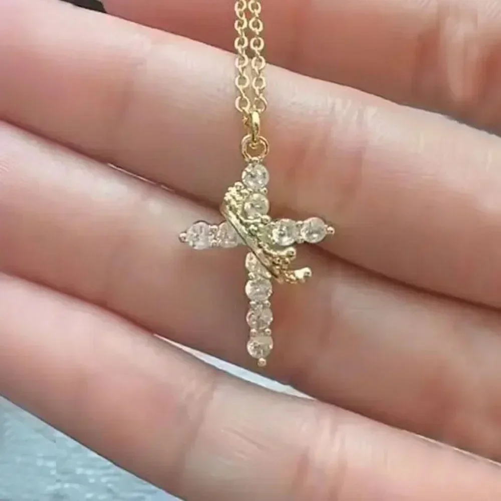 Crown Cross Y-Chain Necklace