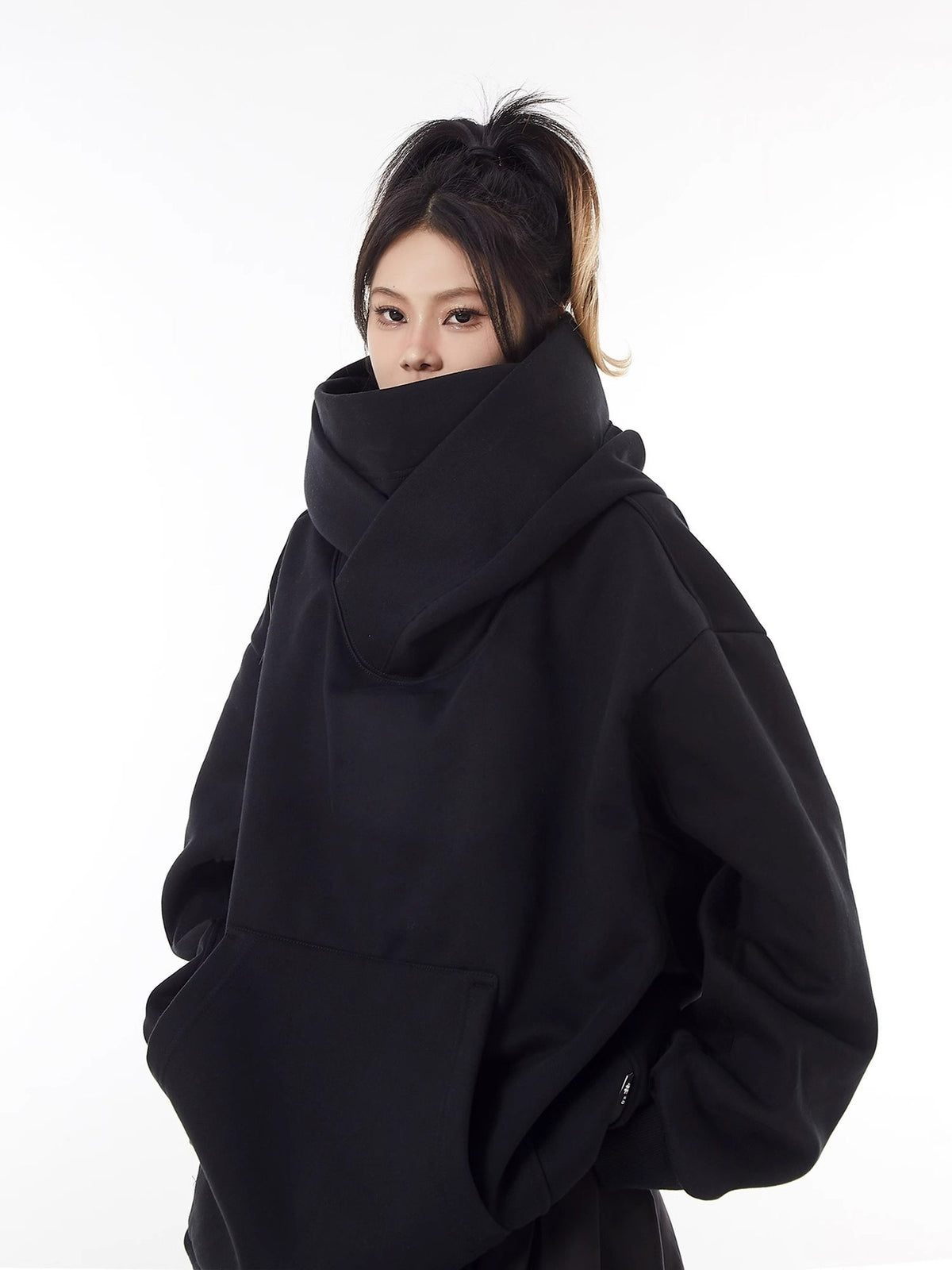 Fleece-Lined High Collar Hoodie