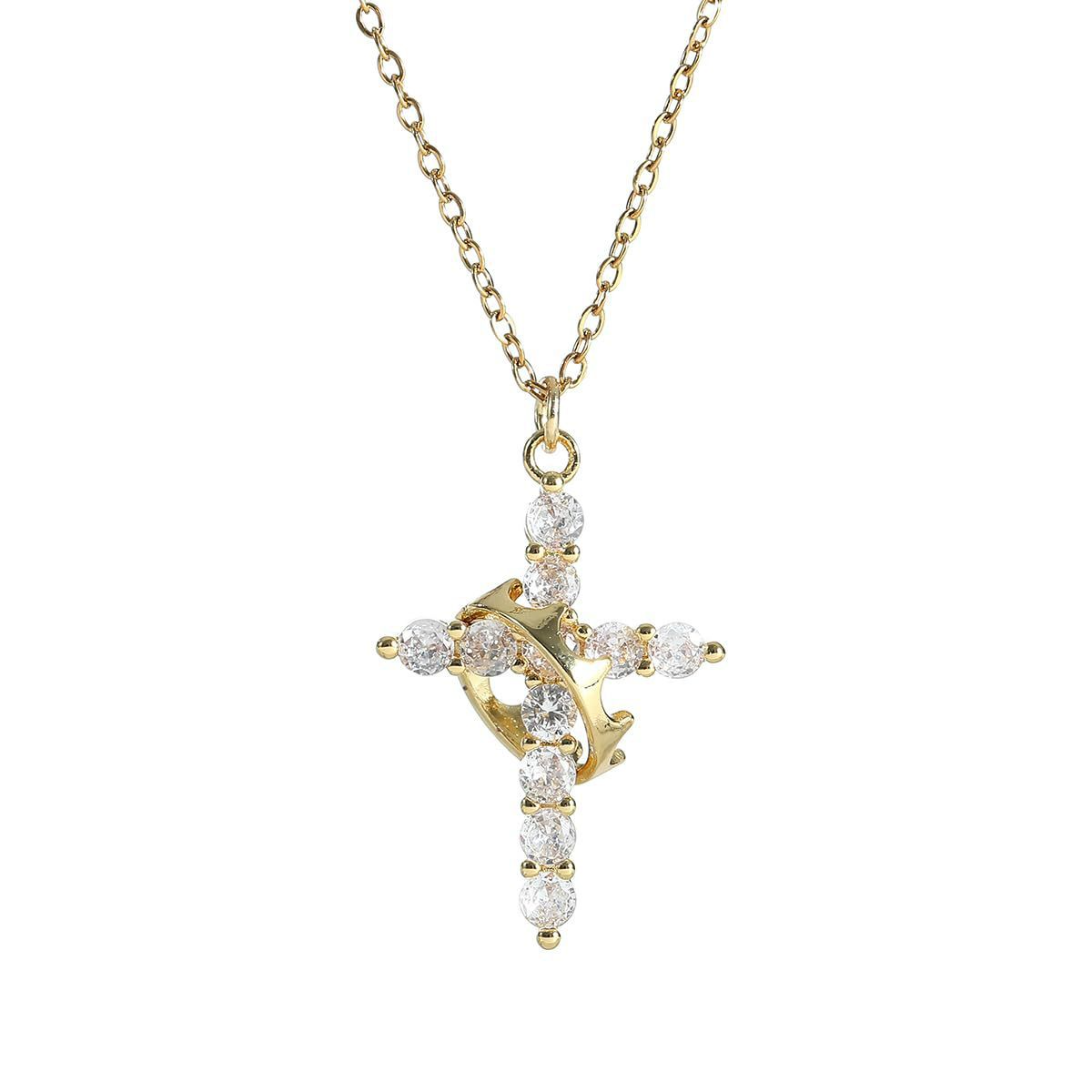 Crown Cross Y-Chain Necklace
