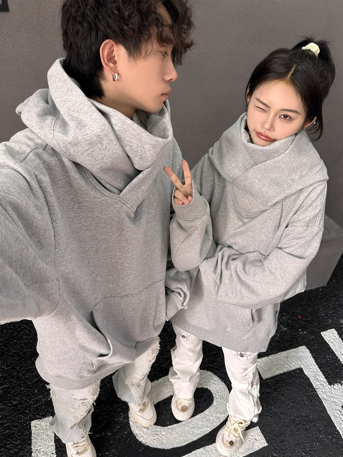 Fleece-Lined High Collar Hoodie
