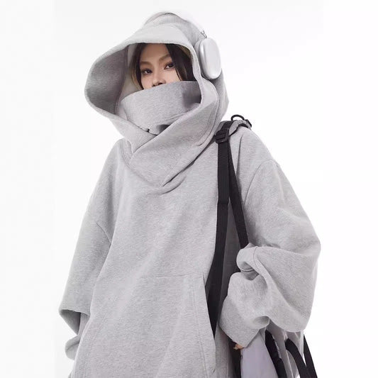 Fleece-Lined High Collar Hoodie