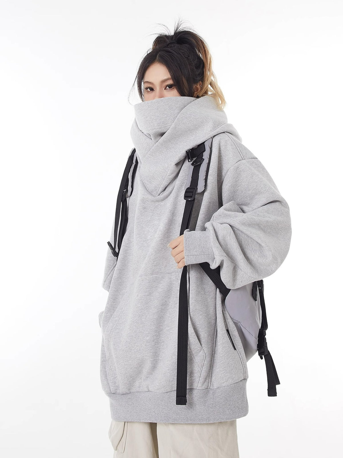 Fleece-Lined High Collar Hoodie