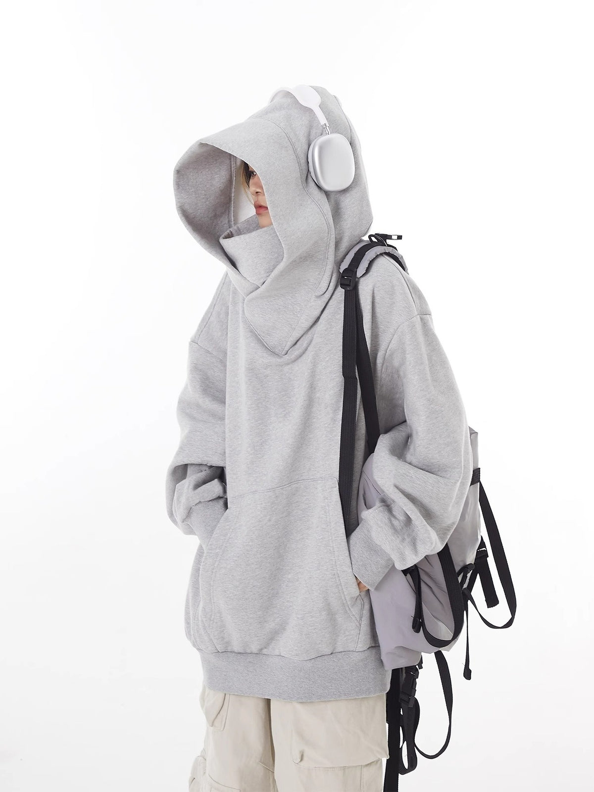 Fleece-Lined High Collar Hoodie
