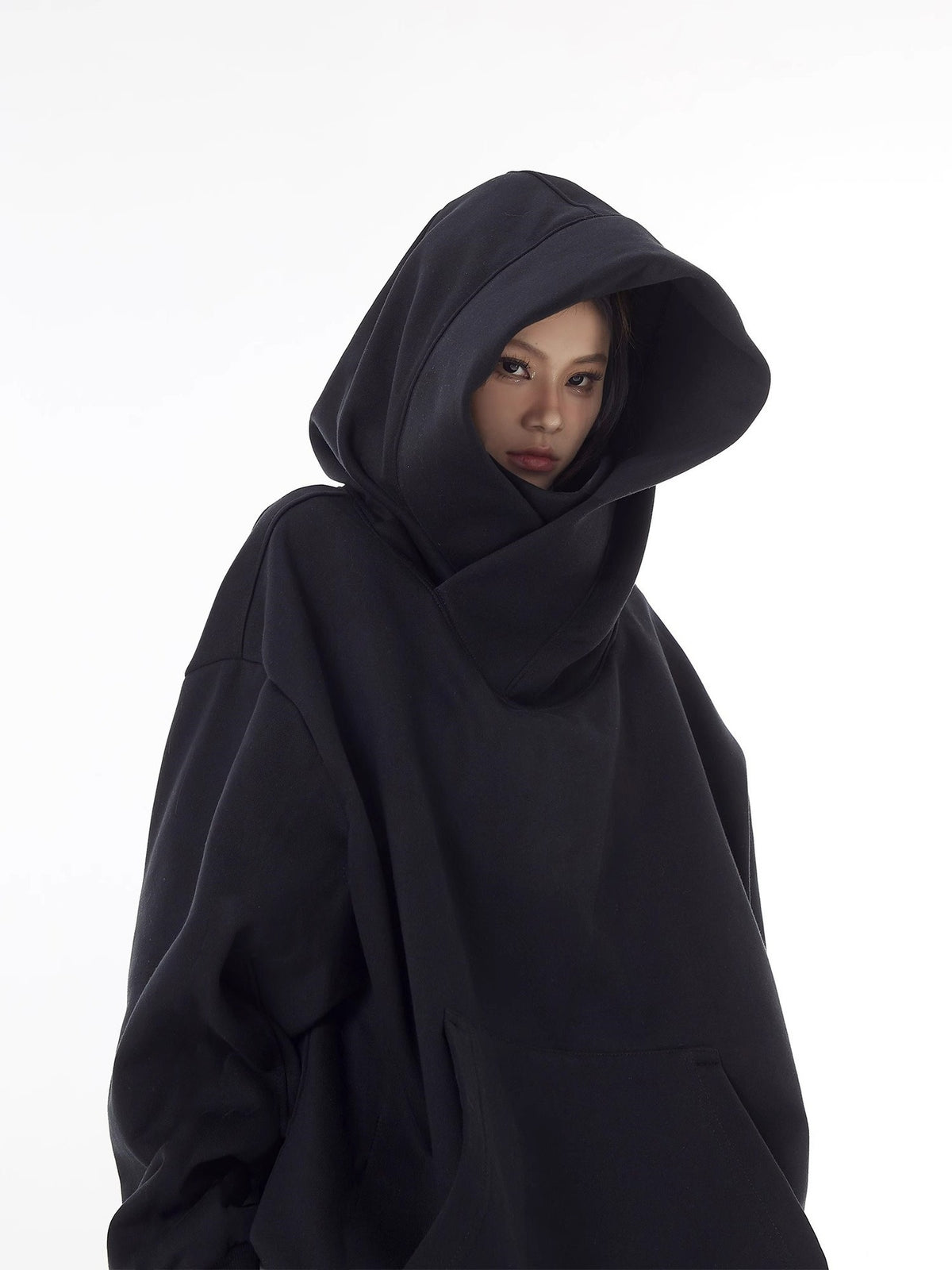 Fleece-Lined High Collar Hoodie