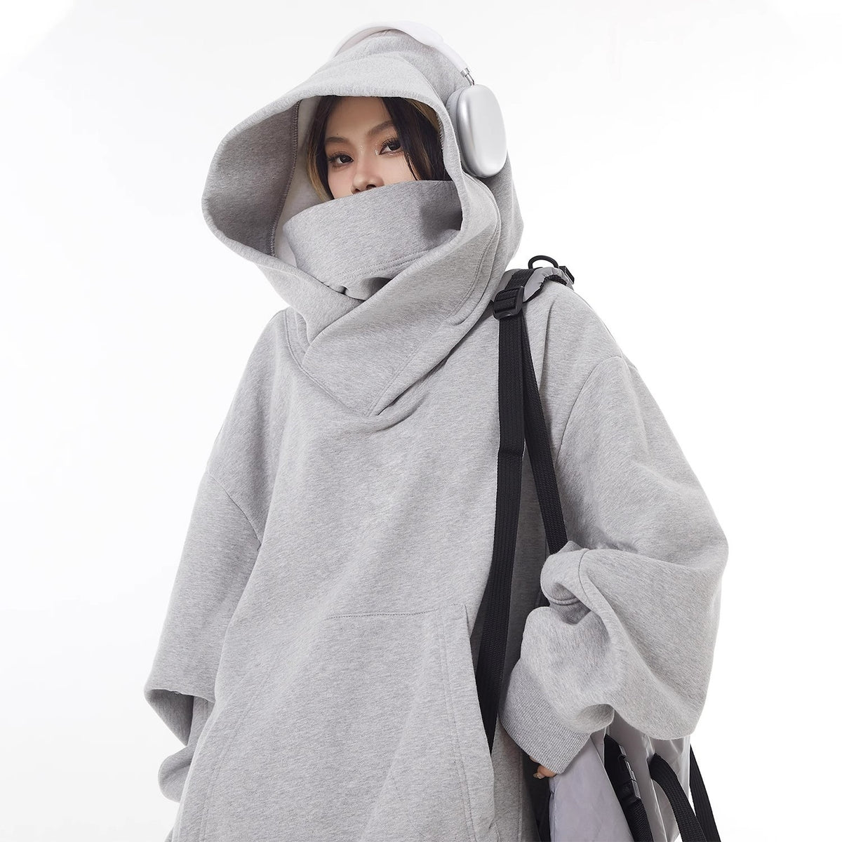 Fleece-Lined High Collar Hoodie