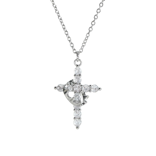 Crown Cross Y-Chain Necklace