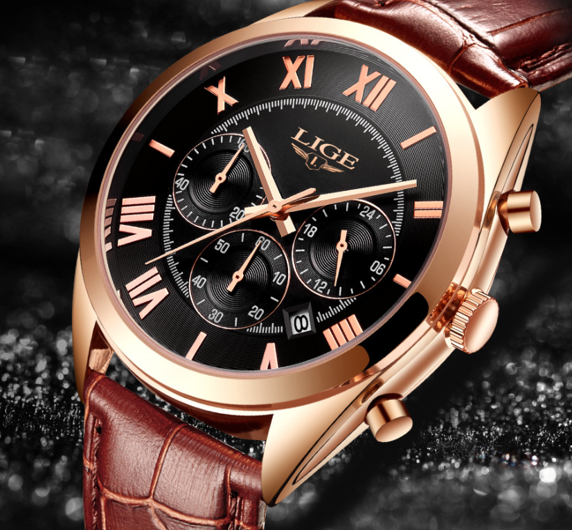 Luxury Men's Waterproof Quartz Chronograph Leather Watch